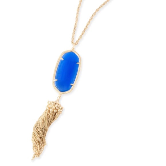 NWOT - Kendra Scott Rayne Gold Large Long Pendant Necklace Cobalt Blue Illusion - Picture 2 of 2